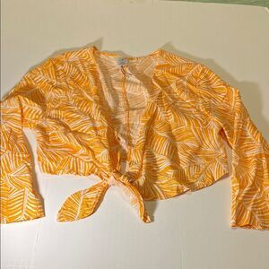 Shade & Shore Orange and White Leaf Pattern Top
